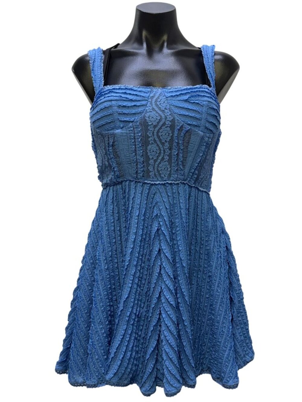 Charo Ibiza 1989 Blue Lace Textured Sleeveless W/Bra Dress S